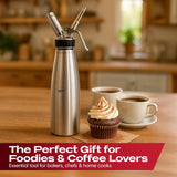 : Decorated dessert using stainless steel whipped cream dispenser