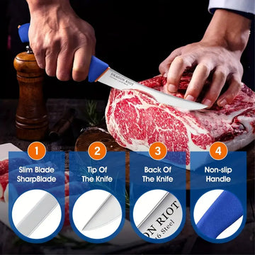 6-Inch Flexible Curved Boning Knife – Stainless Steel Blade for Meat Trimming, Fish Filleting and Brisket Preparation