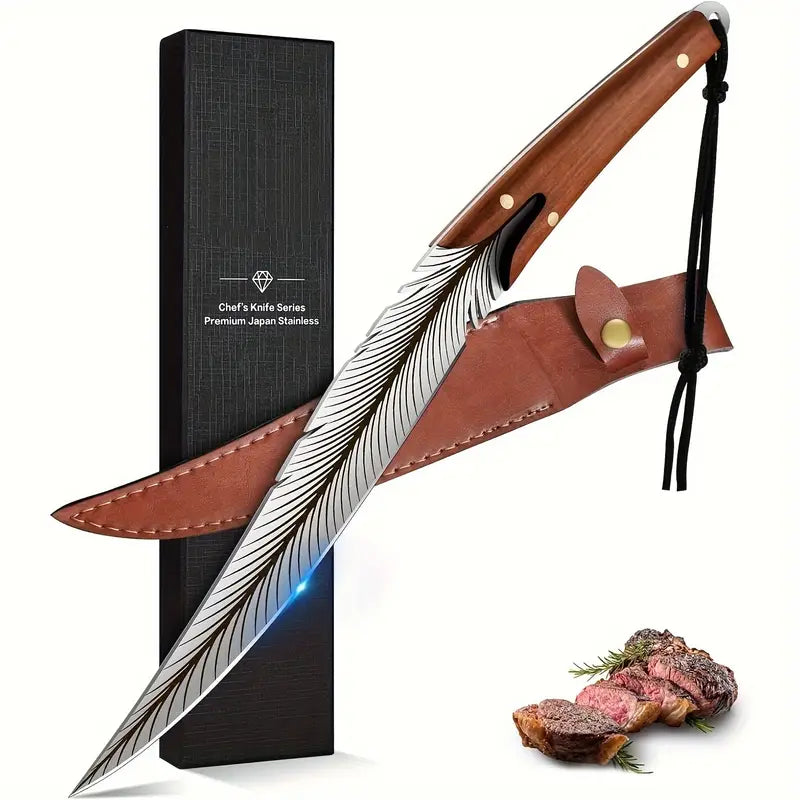 Hand-Forged Meat Cleaver – Carbon Steel Blade with Brown Sheath, Perfect for Slicing Steaks & Vegetables