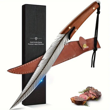 Hand-Forged Meat Cleaver – Carbon Steel Blade with Brown Sheath, Perfect for Slicing Steaks & Vegetables