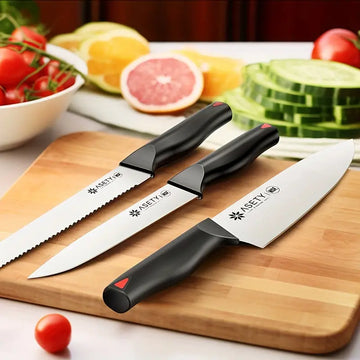 Asety 15-Piece High Carbon Stainless Steel Kitchen Knife Set with Built-In Sharpener Block - NSF Food Safe, Dishwasher Safe, Black