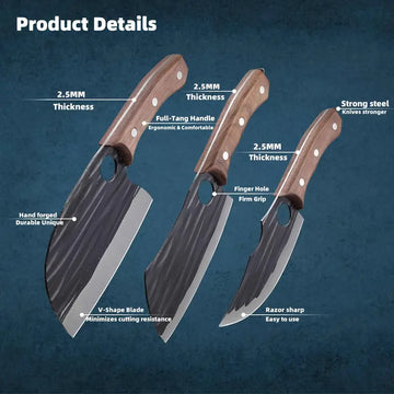 Premium Butcher Knife Set with Carry Bag – Hand-Forged High Carbon Steel Cleaver, Boning & Carving Knives for Meat, Vegetables & BBQ