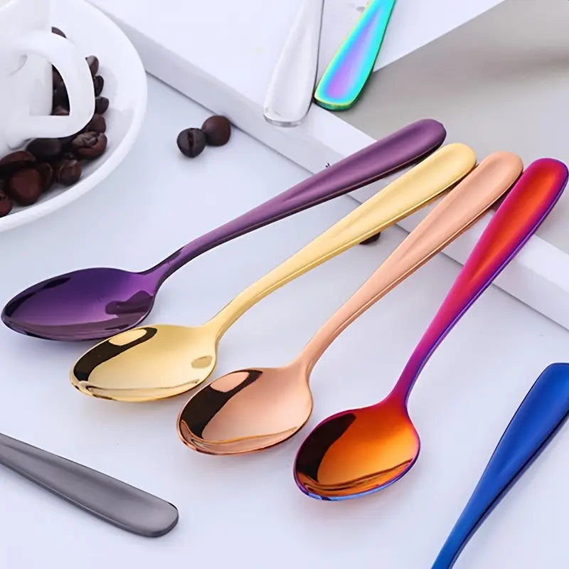 Colorful Stainless Steel Spoons Set - 5-Piece Multi-Purpose Tea, Coffee, Dessert & Rice Mixing Spoons - Creative Party Dinner Gift
