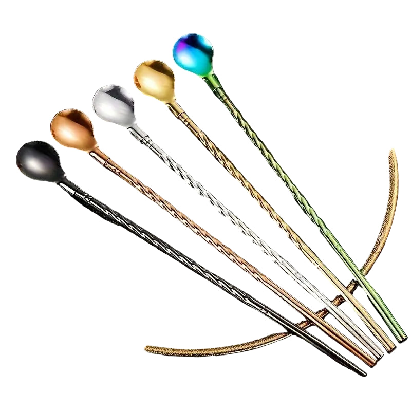 10-Pack Stainless Steel Long-Handle Multicolor Spoons – Ice Cream Scoops & Cocktail Stirring Utensils