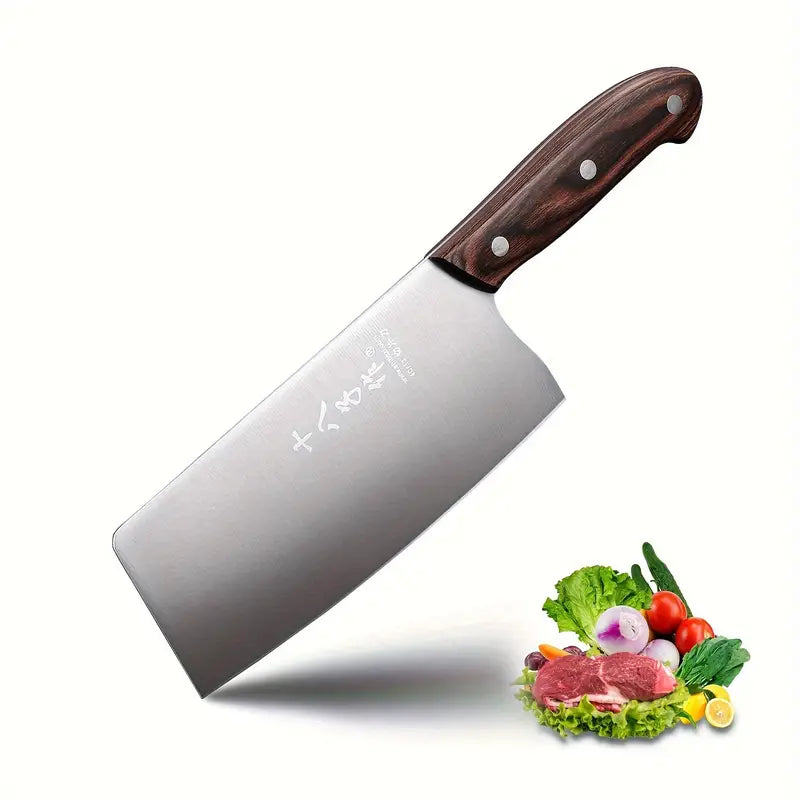 SHI BA ZI ZUO 6.7" Vegetable Cleaver Chef Knife - 40CR Stainless Steel, Wooden Handle