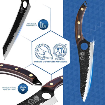 10-Piece Kitchen Knife Set with Roll Bag – Butcher Knife, Scissors, Honing Steel & Whetstone, Perfect Gift for Special Occasions