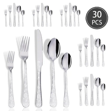 Elegant Valentine's Day Cutlery Set – 20/30pcs with Rose & Heart Patterns, Mirror Polished, Dishwasher Safe