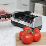 Electric knife sharpener using diamond abrasive wheels