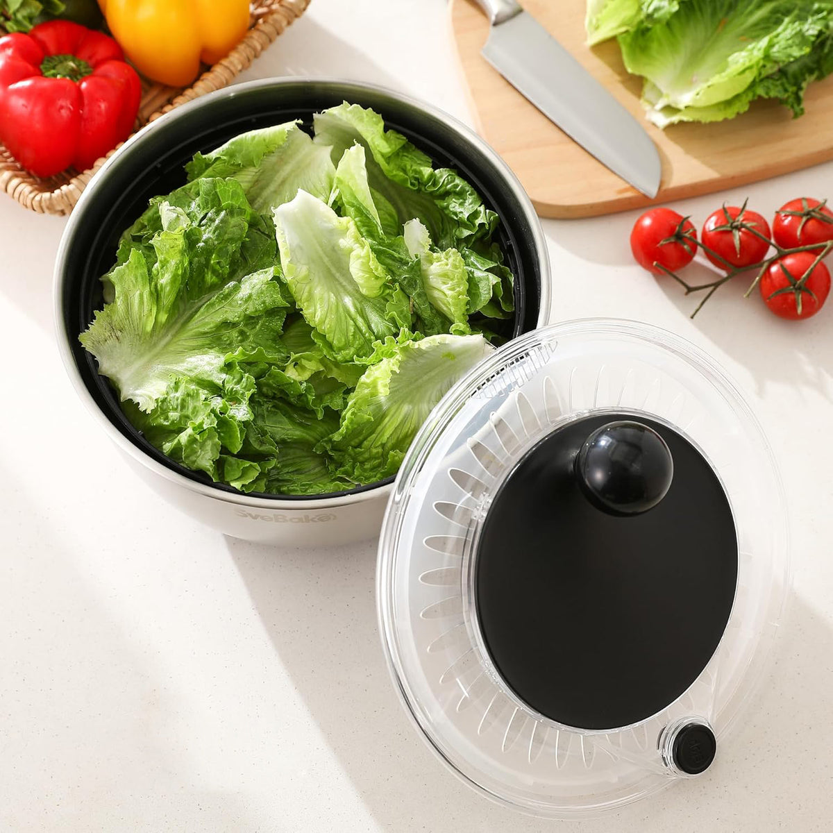 Dishwasher safe stainless salad spinner