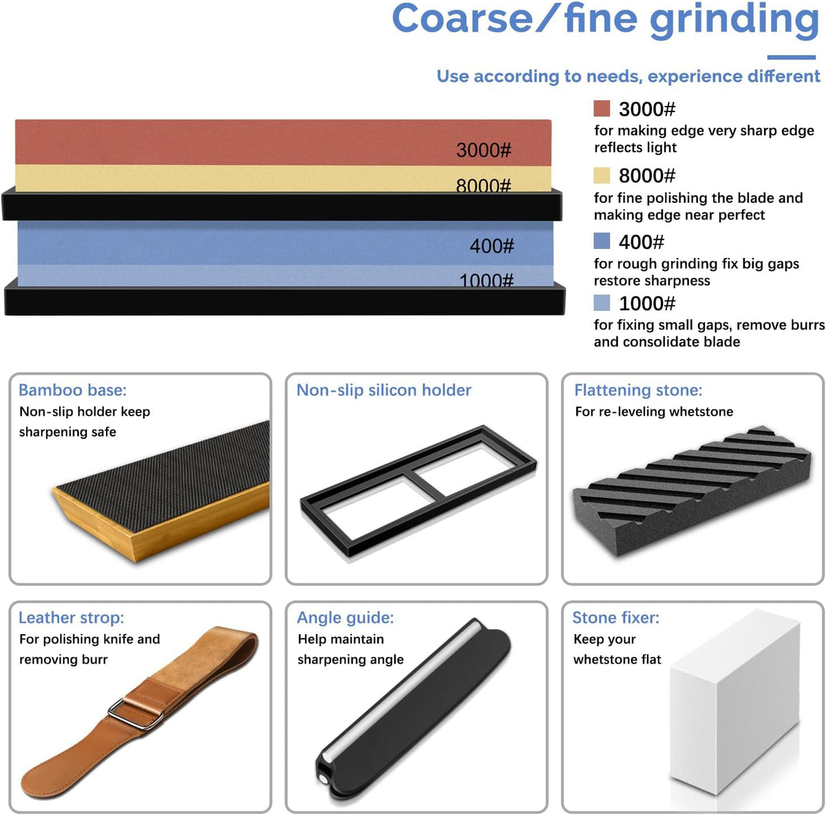 Dual grit whetstone 400 and 1000 for knife sharpening