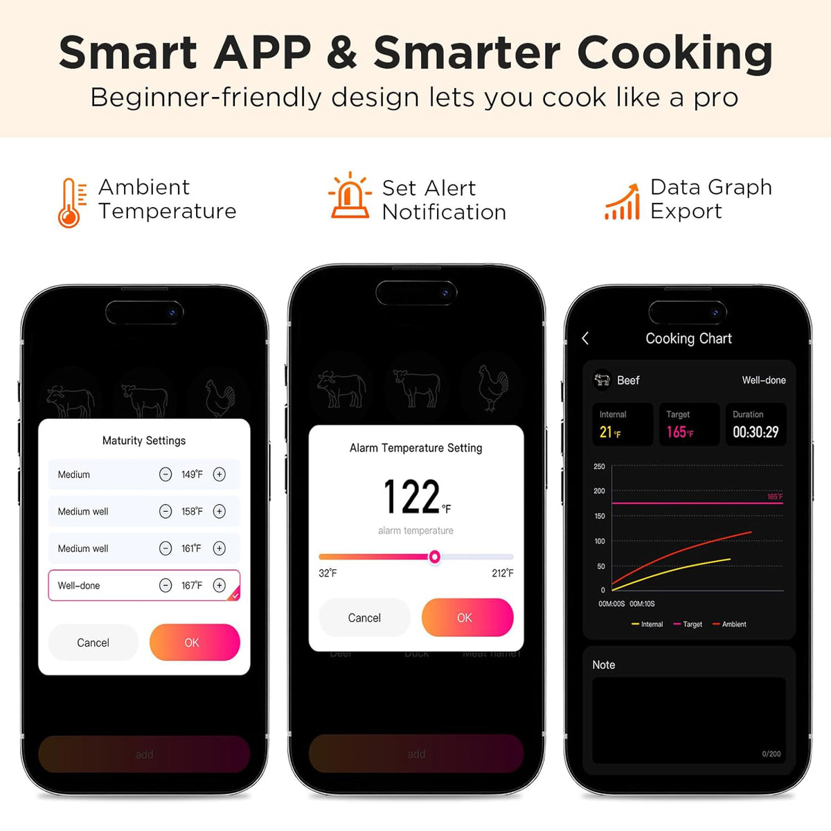 : Dual probe cooking thermometer for meat and ambient temperature