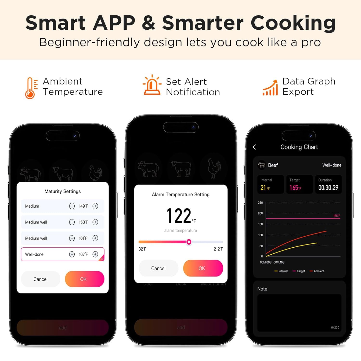 : Dual probe cooking thermometer for meat and ambient temperature