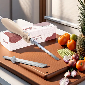 Easy-Slice Electric Knife Set with Serrated Blades - Perfect for Meat, Bread & Fillet, Includes Extra Blades & Ergonomic Handle