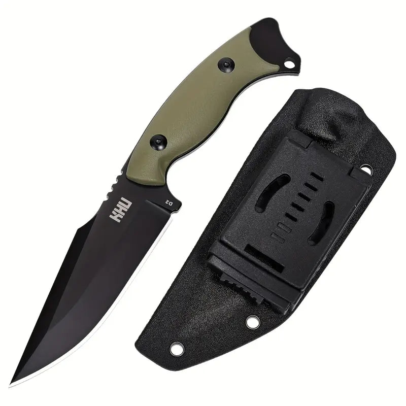 KHU D2 Steel Fixed Blade Camping Knife – G10 Handle with Kydex Sheath, Outdoor EDC Knife for Hiking, Survival, and Adventure
