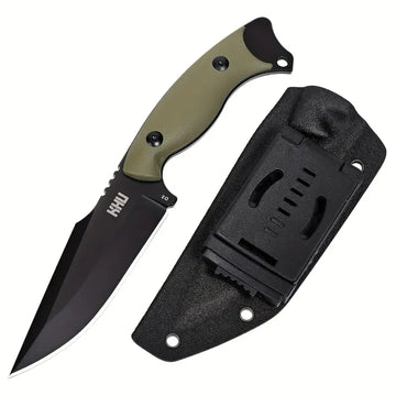 KHU D2 Steel Fixed Blade Camping Knife – G10 Handle with Kydex Sheath, Outdoor EDC Knife for Hiking, Survival, and Adventure