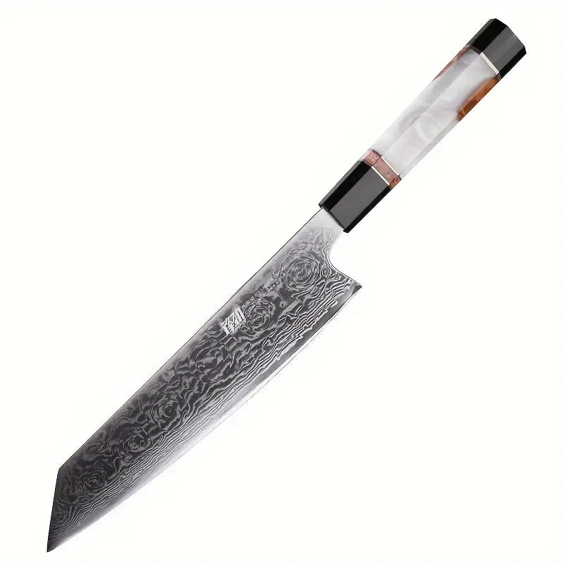 FINDKING 9 Inch Kiritsuke Chef Knife – AUS-10 High Carbon Damascus Steel with Resin & Burl Wood Handle