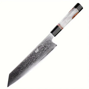 FINDKING 9 Inch Kiritsuke Chef Knife – AUS-10 High Carbon Damascus Steel with Resin & Burl Wood Handle