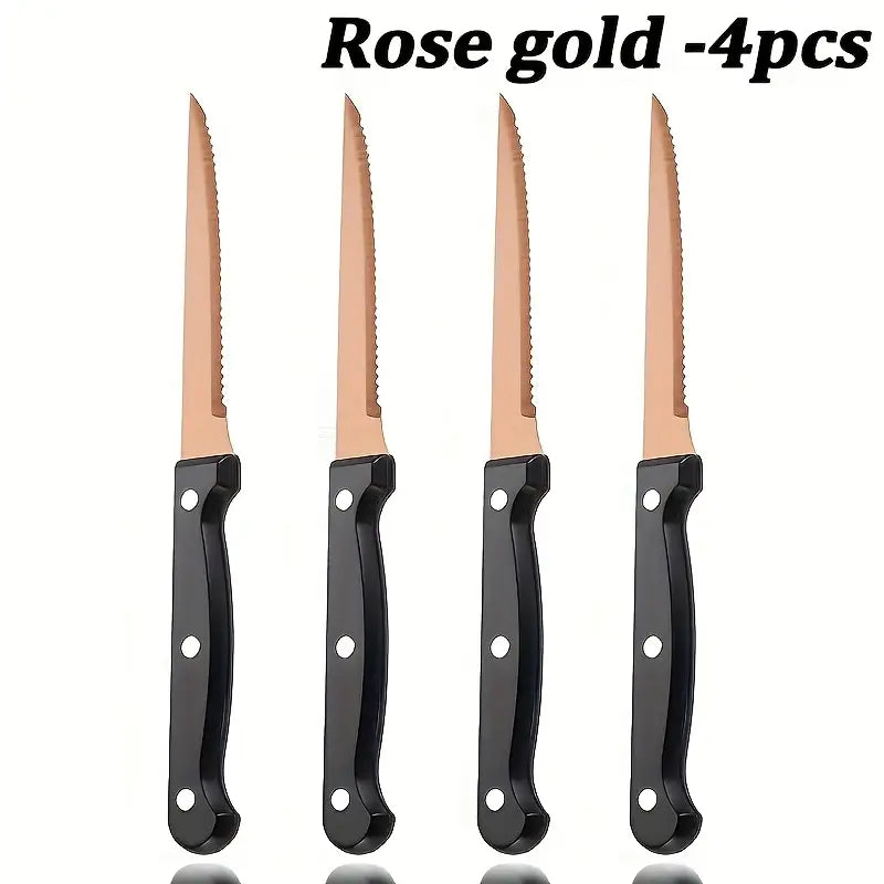 4pcs Multi-Color Stainless Steel Steak & Bread Knife Set – Plastic Handle, Serrated Edge, Western-Style Dining Knives for Home, Kitchen, Restaurant, Christmas & Thanksgiving