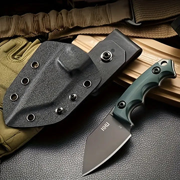 KHU Fixed Blade Hunting Knife – D2 Steel, G10 Handle, Kydex Sheath (Black, Model 21A)