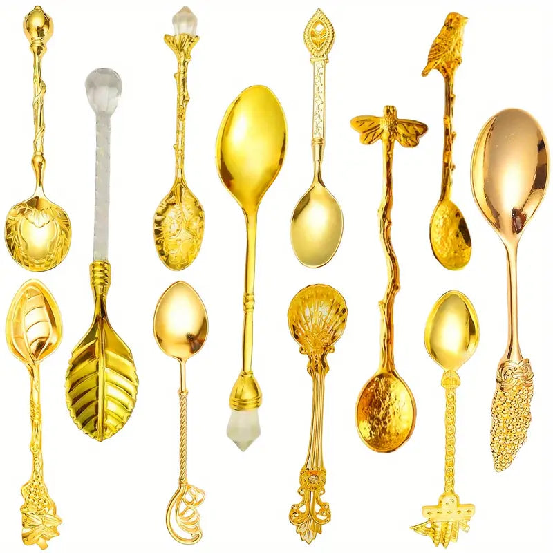 12Pcs Vintage Stainless Steel Coffee & Dessert Spoons – Elegant Boutique Tea, Fruit & Cake Spoons Set