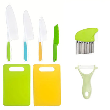 Kitchen Knife Set – Safe Serrated Cooking Knives for Kids & Beginners | Plastic Fruit & Potato Cutting Utensils | Dishwasher Safe