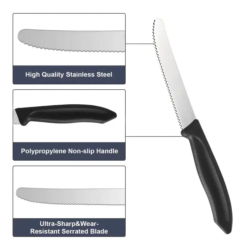 2pcs Premium Stainless Steel Serrated Knives – Tomato & Snack Knives with Corrugated Edge, Red Handle, Dishwasher Safe for Fruits, Vegetables & Bread