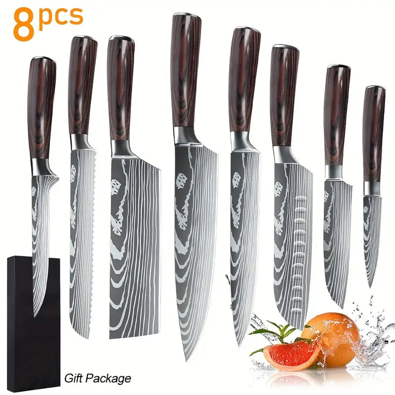 8-Piece Ultra Sharp Kitchen Knife Set with Pakkawood Handles – High Carbon Stainless Steel Knives in Gift Box