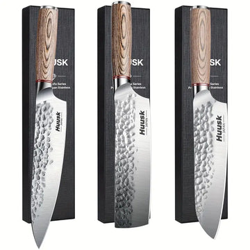 3-Piece Japanese Kitchen Knife Set – Chef & Santoku Knives with Wood Handles
