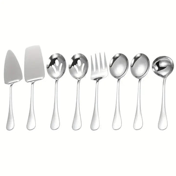 8-Piece Stainless Steel Serving Utensil Set – Spoon, Turner, Forks & Soup Ladle for Home & Restaurant