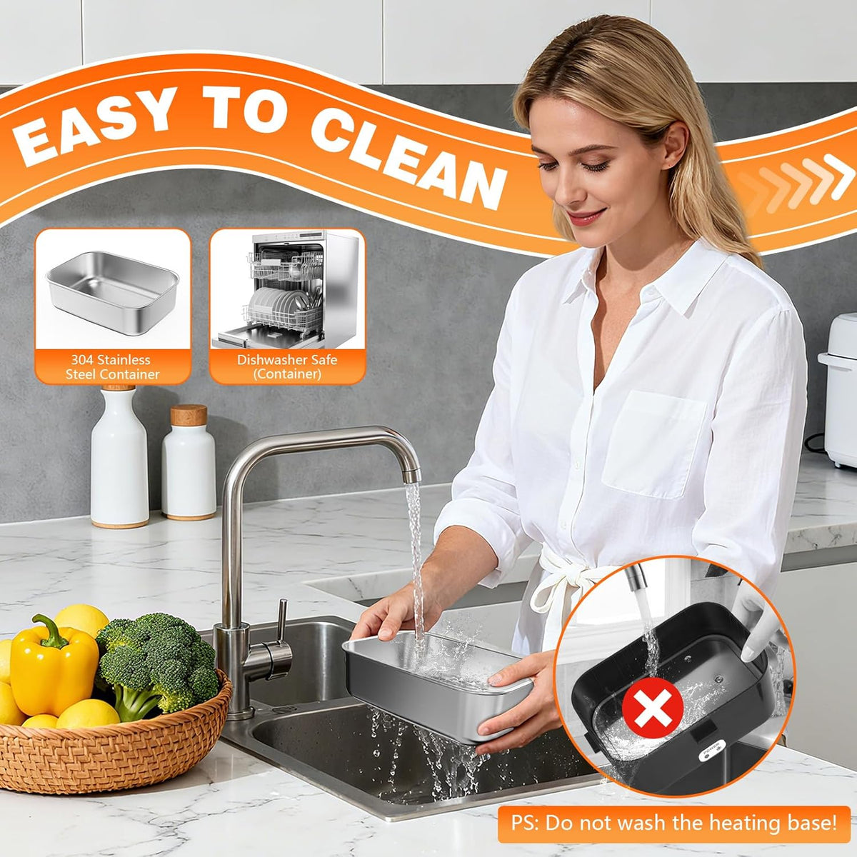 Removable stainless steel containers for electric lunch box