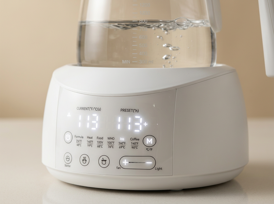 Electric Water Warmer with Digital Temperature Control – Glass Water Kettle with Keep Warm Function & Night Light