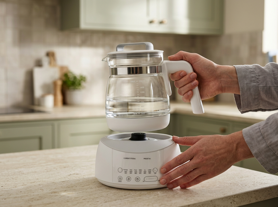Electric Water Warmer with Digital Temperature Control – Glass Water Kettle with Keep Warm Function & Night Light
