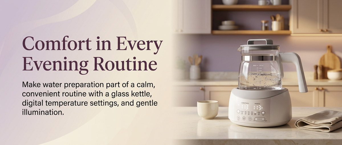 Electric Water Warmer with Digital Temperature Control – Glass Water Kettle with Keep Warm Function & Night Light