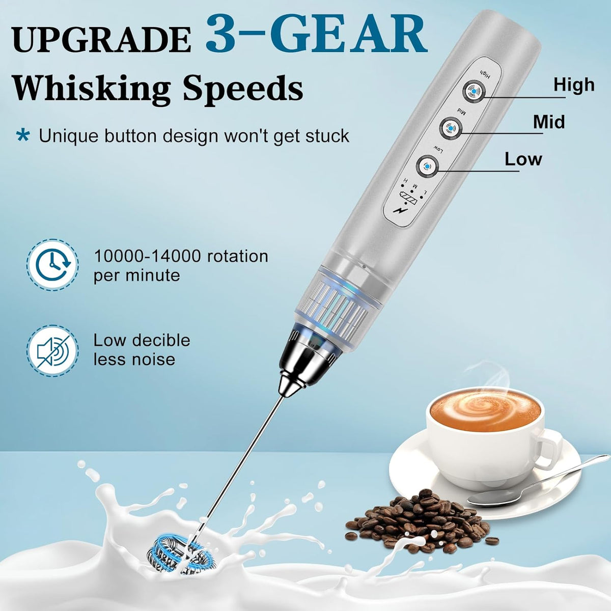 Electric whisk hand mixer for drinks