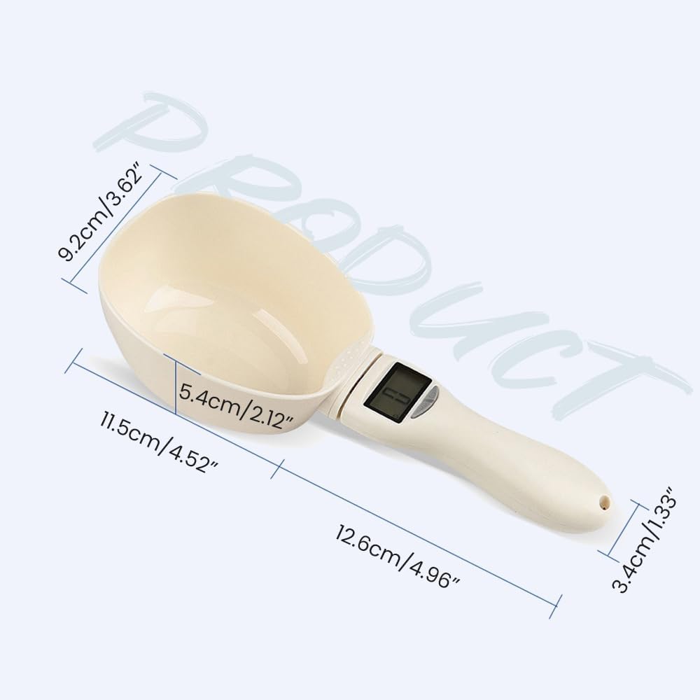 Electronic measuring spoon showing weight on LCD screen