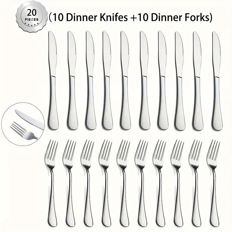 10/20pcs Elegant Stainless Steel Tableware Set – Dinner Knives & Forks for 5-10 People, Durable Silverware, Mirror Polished, Dishwasher Safe, Perfect for Home, Restaurants, Father’s Day & Christmas