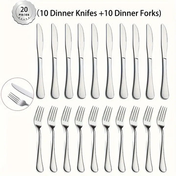 10/20pcs Elegant Stainless Steel Tableware Set – Dinner Knives & Forks for 5-10 People, Durable Silverware, Mirror Polished, Dishwasher Safe, Perfect for Home, Restaurants, Father’s Day & Christmas
