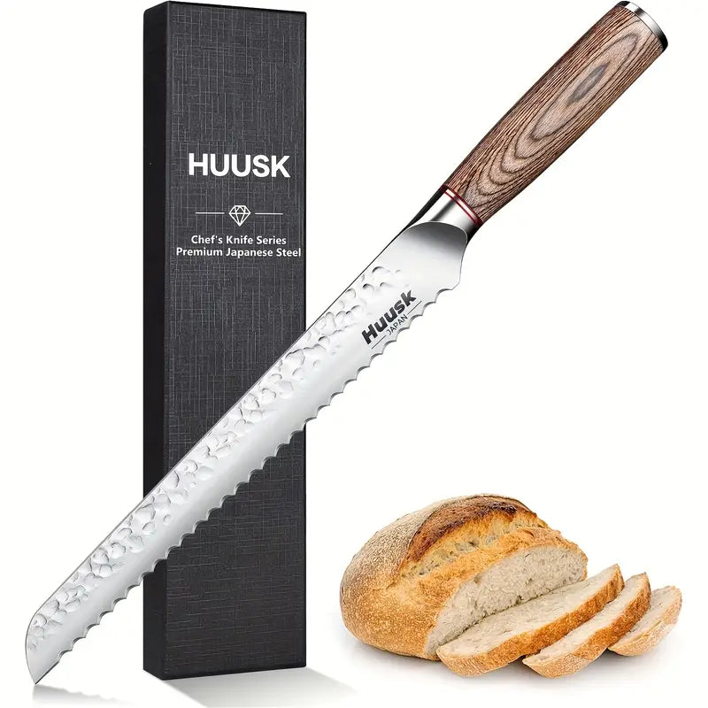 Huusk Professional 10.26 Inch Bread Knife – Japanese Serrated Edge with Pakka Wood Handle & Lifetime Warranty