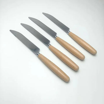 4pcs Beech Wood Handle Stainless Steel Knife Set – Western-Style Steak Knives | Real Wood Handles for Home & Restaurant Use