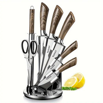8-Piece Stainless Steel Kitchen Knife Set with Block, Scissors & Sharpening Steel