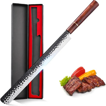 11 Inch Brisket Knife – Hand Forged Ultra Sharp Carving Knife with Wood Handle for BBQ & Roasts