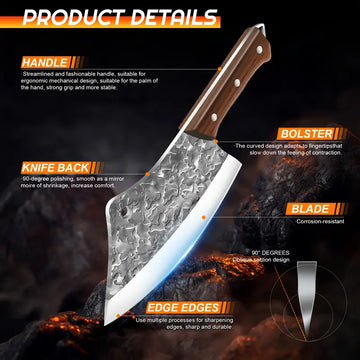 14-Piece Hand Forged Chef Knife Set – High Carbon Steel Butcher, Boning, Carving & Cleaver Knives with Roll Bag