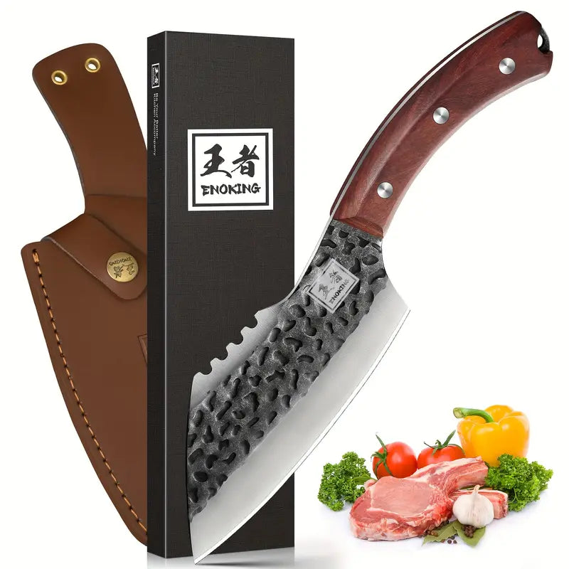 ENOKING 6.1 Inch Viking Chef's Knife – Full Tang Meat Cleaver & Boning Knife with Sheath for Fish & Meat Cutting