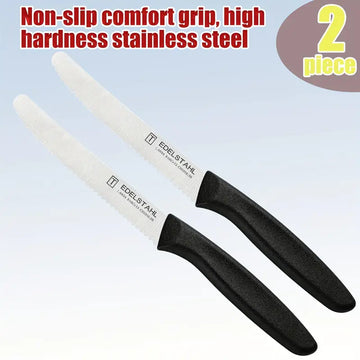 6pcs Steak Knife Set – Serrated Stainless Steel Kitchen Knives, Tomato, Dessert, Breakfast & Butter Knife with Ergonomic Black & Red Handles