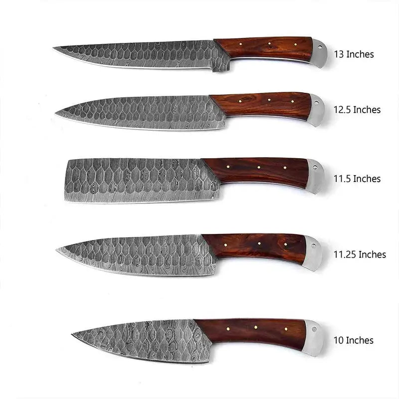 Viking Handmade Damascus Steel Chef Knife Set – 5-Piece Kitchen Knife Set with Sheaths, Perfect Valentine's Day Gift for Men