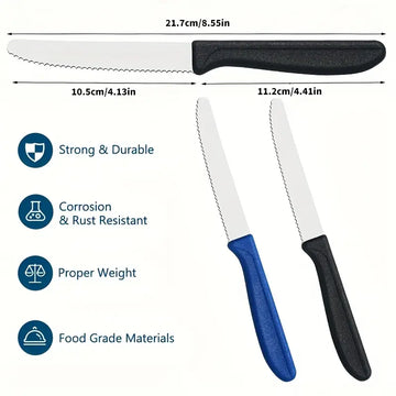 2pcs Stainless Steel Steak & Dinner Knife Set – Serrated Bread, Tomato & Utility Knives with Colorful Handles | Dishwasher Safe