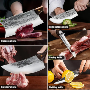 7-Piece Serbian Chef Knife Set with Sharpening Rod and Roll Bag – Professional Forged Stainless Steel Kitchen Knives