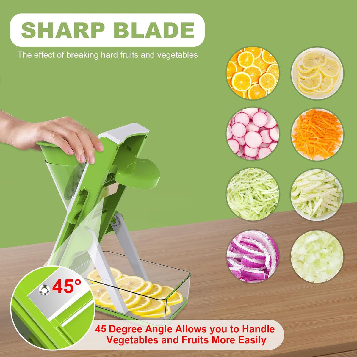 Handheld gray mandoline slicer for vegetables