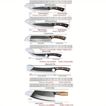 8-Piece Handmade Forged Stainless Steel Kitchen Knife Set with Knife Holder – Butcher, Boning, Utility, and Fish Knives