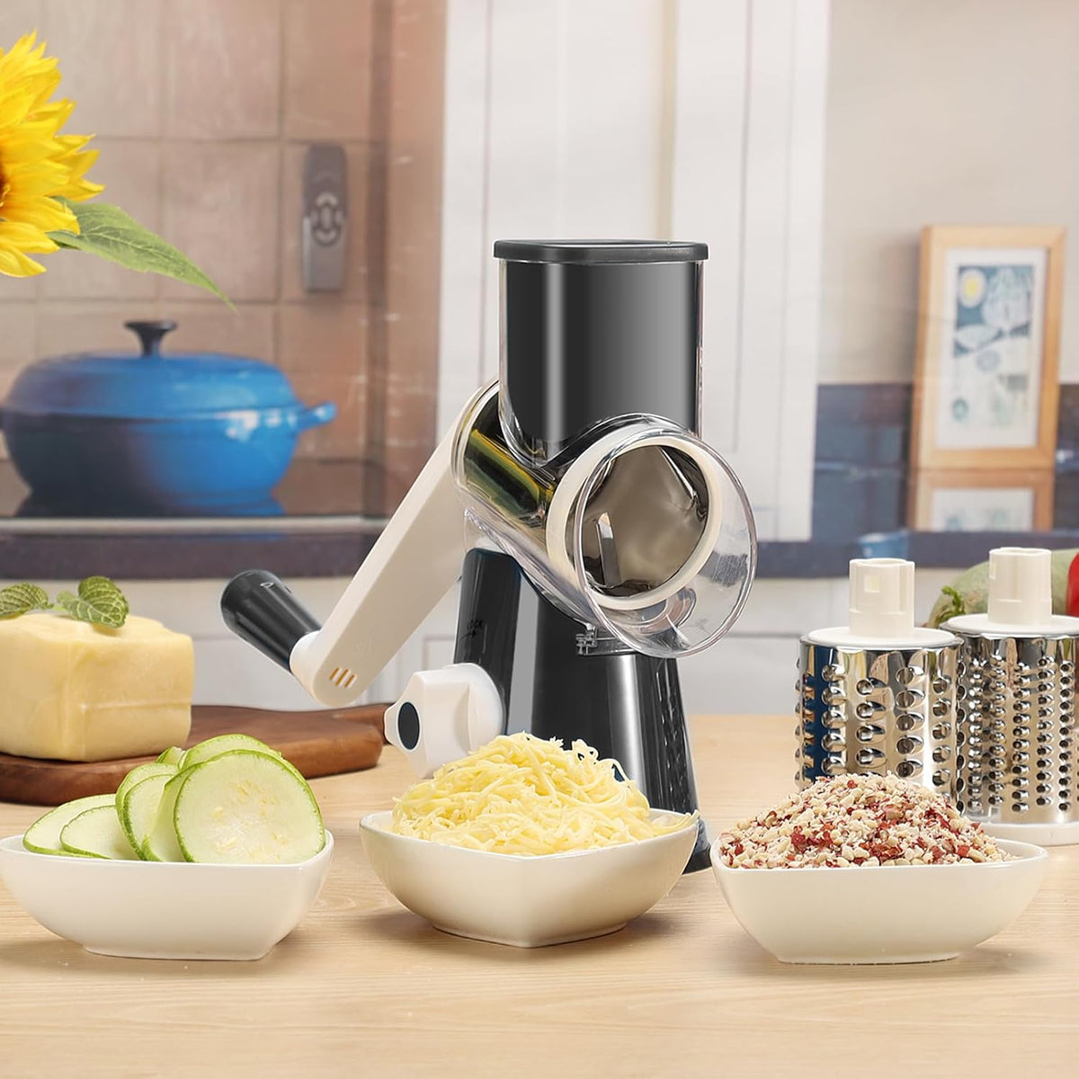 Hand crank cheese shredder for kitchen